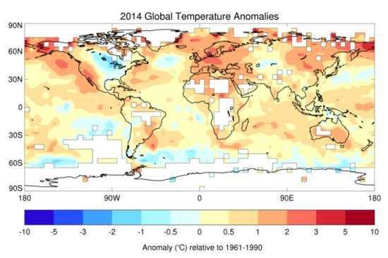 BALANCE CLIMÁTICO DEL 2014 EN EL MUNDO TEMPERATURAS El año 2014 fue probablemente el año más cálido desde que se iniciaran los registros mundiales en 1850.