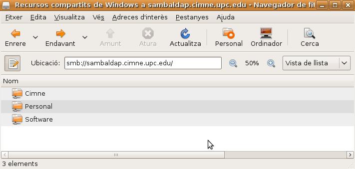 Para tener acceso a los recursos desde Linux podemos hacerlo de la siguiente manera: Desde el gestor de archivos Nautilus accedemos a: smb://sambaldap.cimne.upc.edu o smb://masterdisc.