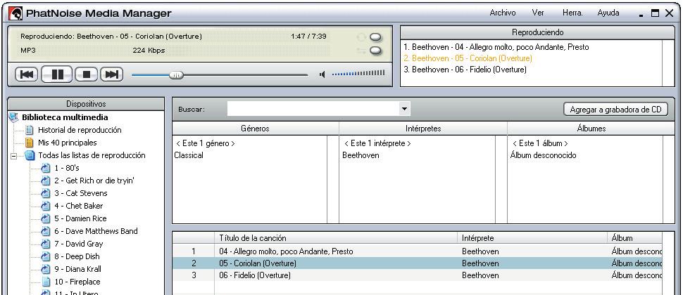 2 PREPARATIVOS Reproducción de canciones Es posible verificar las canciones guardadas al reproducirlas en su PC. 1 doble clic a una canción para reproducirla.