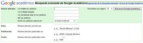 Google Académico también dispone de una Búsqueda avanzada que nos va a permitir el poder acotar los resultados.