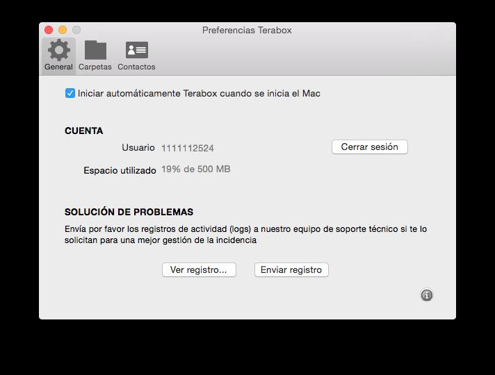 4.1 General En la pestaña General tenemos la caja Iniciar automáticamente Terabox cuando enciende su Mac.