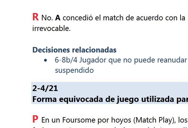 2-4/20 Jugador no puede jugar su match en la fecha indicada; se cambia la fecha y el jugador pide su readmisión P Los match es finales de una competición se iban a jugar un sábado.