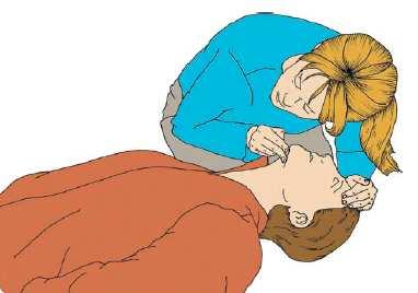 4) o pon tu mano sobre su frente y cuidadosamente inclina su cabeza hacia atrás manteniendo tu pulgar e índice libres para cerrar su nariz si fuera necesaria una respiración de rescate o con las