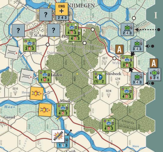 La 406ª división El jugador alemán tira dados por su 406ª división para ver si alguna de sus seis unidades llega.