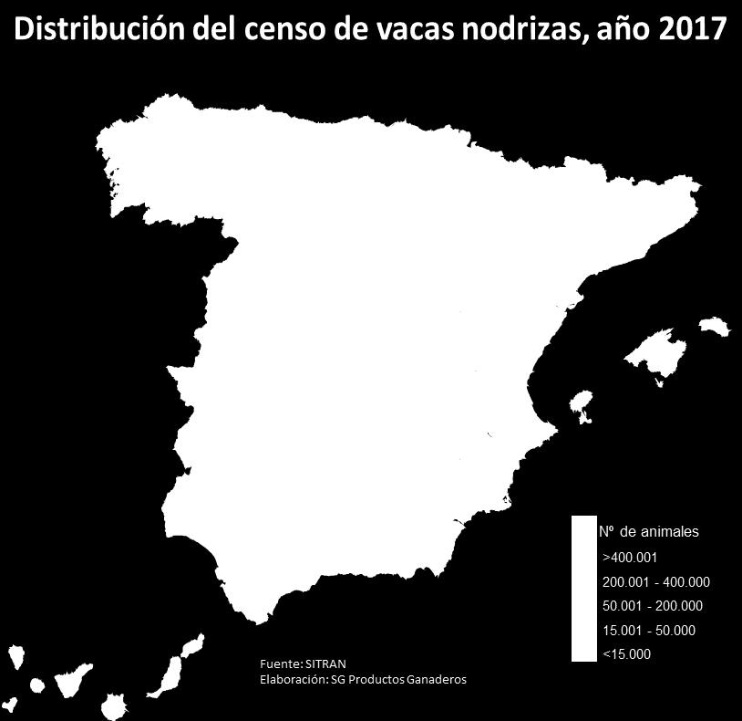 Análisis de los datos Censos de vacas nodrizas El censo de vacas nodrizas de entre 24 meses y 14 años en agosto de 2017 ascendía a 2.001.