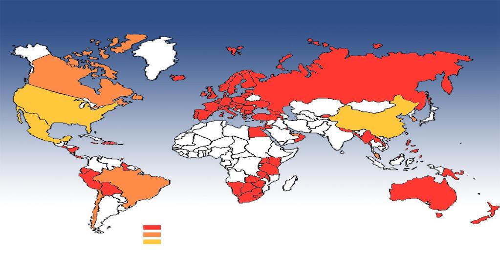 Países en NIIF 27/10/2008 RED = IFRS Approved ORANGE = Stated move to adoption YELLOW