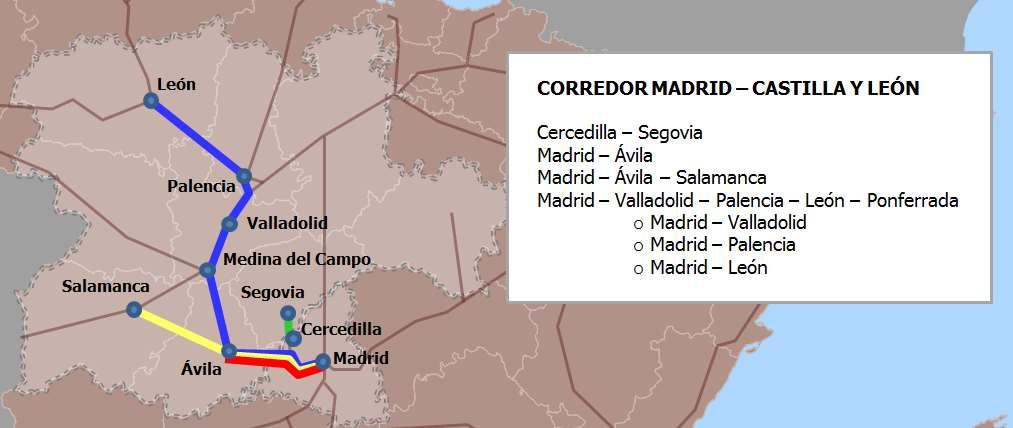 2.2.1.1 CORREDOR MADRID - CASTILLA Y LEÓN Figura 1. Servicios ferroviarios interregionales Madrid - Castilla y León Tabla 1.