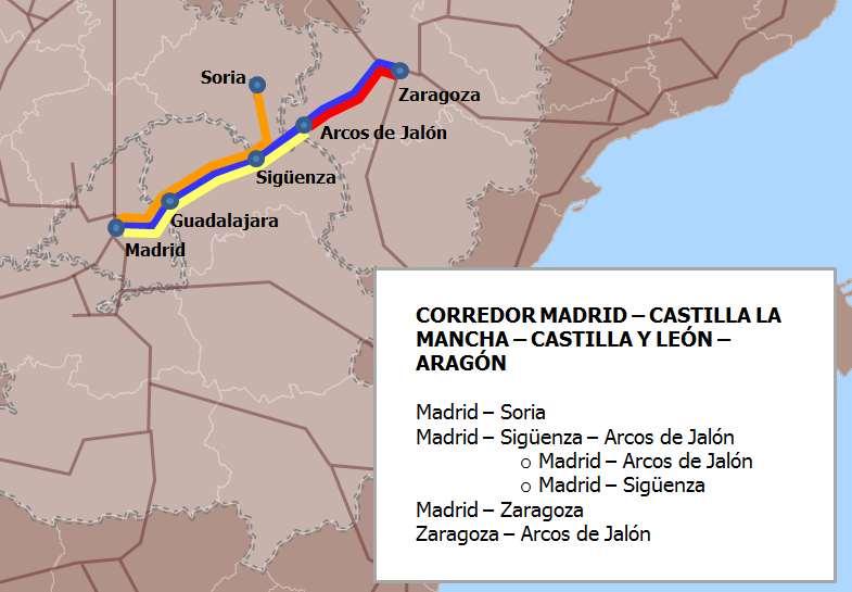 2.2.1.7 CORREDOR MADRID - CASTILLA-LA MANCHA - CASTILLA Y LEÓN - ARAGÓN Figura 7. Servicios ferroviarios interregionales Madrid - Castilla La Mancha - Castilla y León - Aragón Tabla 16.