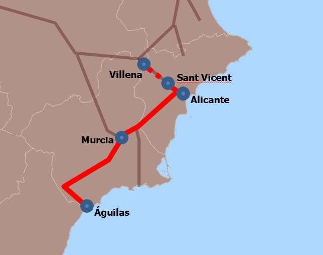 6.6.2 Prolongación de los servicios de Cercanías Murcia/Alicante hasta Villena La línea C-3 del núcleo de Cercanías de Murcia/Alicante conecta la estación central de la capital alicantina con el