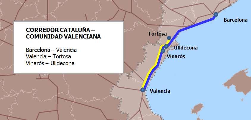 2.2.1.11 CORREDOR COMUNIDAD VALENCIANA - CATALUÑA Figura 11. Servicios ferroviarios interregionales Comunidad Valenciana - Cataluña Tabla 28.