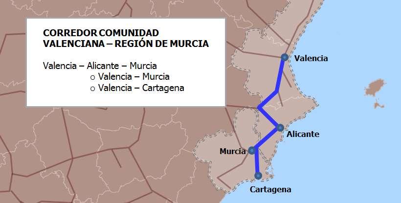 2.2.1.12 CORREDOR COMUNIDAD VALENCIANA - REGION DE MURCIA Figura 12. Servicios ferroviarios interregionales Comunidad Valenciana - Región de Murcia Tabla 30.
