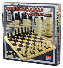 JUEGOS falomir 18,45 COD. 70023 Ajedrez - Damas madera Clásico juego de ajedrez y damas con tablero, figuras y fichas en madera maciza. Elegante y económico.