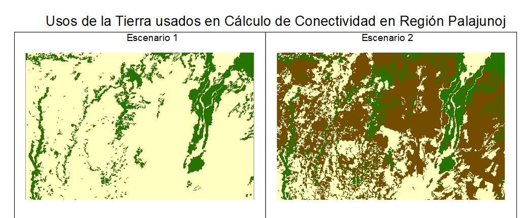 Análisis espacial y conectividad en sistemas agroforestales/ Región Palajunoj Usos de la Tierra Escenario 1: Bosque - No Bosque.