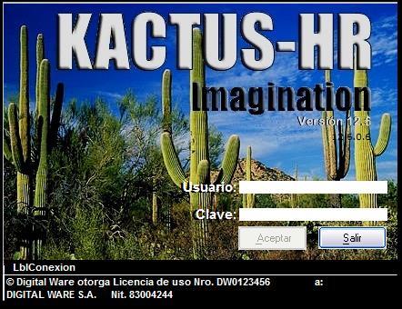 Página 2 de 8 Login en Base de Datos Se iniciara el cuadro menú Kactus solicitando Usuario y Clave de la base de datos.
