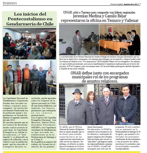 JULIO La Capellanía Evangélica Nacional de Gendarmería y Corporación Sendas han iniciado en conjunto la difusión de los inicios del Movimiento Pentecostal chileno, en Centros de Reclusión y a los