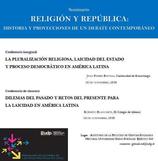 NOVIEMBRE Asistencia al Seminario organizado por la Universidad Diego Portales en que presentaron estudios sobre pluralización religiosa, con énfasis en el caso