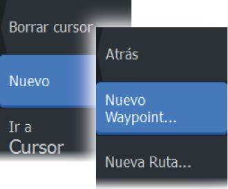 Si el cursor está activo, el waypoint se guarda en la posición del cursor. Si el cursor no está activo, el waypoint se guarda en la posición de la embarcación.