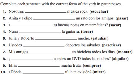Present Tense AR verbs (pg.96) Unit 2 Lesson 2 (pgs.