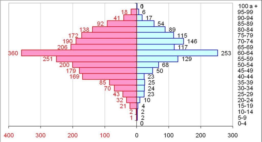 PIRAMIDE POBLACIONAL SEGÚN GÉNERO Y GRUPO ETAREO AÑO 2006-2010 GRAFICO N 02 En el gráfico observamos que en el grupo etáreo de 60 a 64 años en el sexo femenino se registraron 360 casos (10.