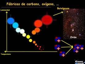 Fabricas de C, O El helio, más pesado que el hidrógeno, se va concentrando en el centro de la estrella.
