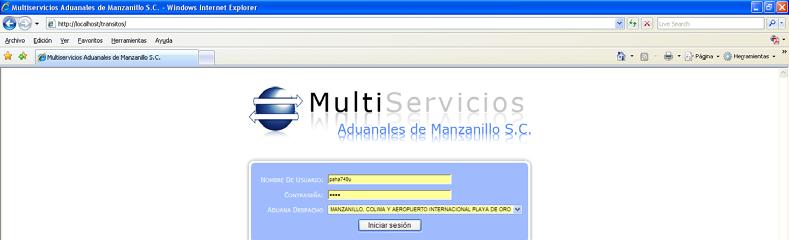 Introducción El presente manual tiene el objetivo de mostrar la operación del sistema de tránsitos, usado en la empresa Multiservicios Aduanales de Manzanillo S.C. 1.