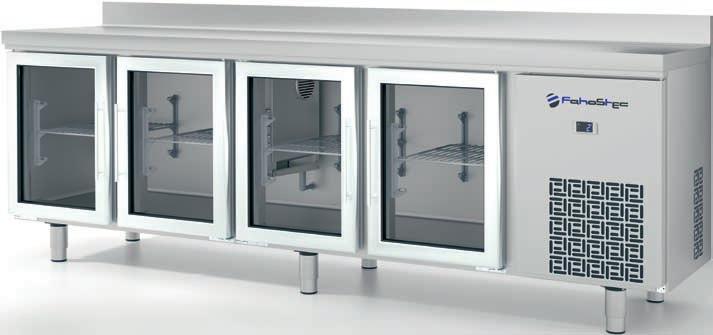 Mesas refrigeradas puerta de cristal Serie FMCR Glass door refrigerated counter FMCR serie - Exterior e interior en acero inoxidable AISI 304, respaldo en acero galvanizado. - Iluminación LED.
