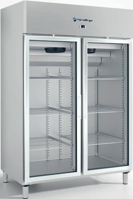 Armarios refrigerados con puerta de cristal GN /1 FACR/FA1400CR Glass door reach-in refrigerators GN /1 FACR/FA1400CR - Exterior e interior en acero inoxidable AISI 304, respaldo en acero galvanizado.