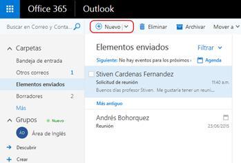 2.2. Enviar un mensaje desde Office 365 Otra alternativa para enviar un mensaje es utilizar el cliente de correo que trae Office 365.
