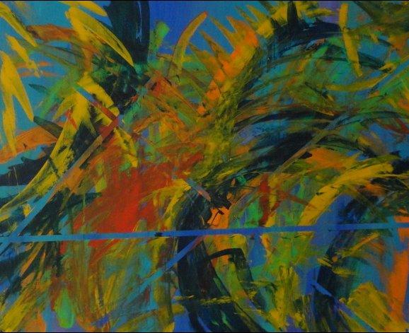 PALMERAS AL VIENTO SERIE NATURALEZA En esta serie, la artista realiza trazos con diferentes elementos que insinúan el paisaje tropical.