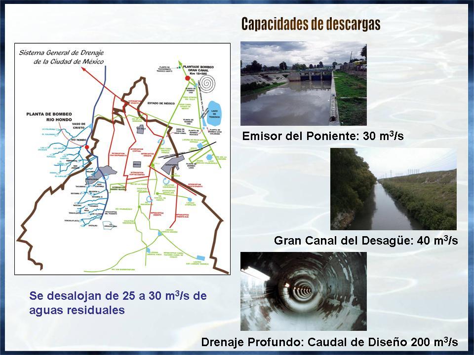 El sistema superficial de drenaje de la cuenca (Gran Canal) ha visto reducida su capacidad al perder pendiente por el hundimiento del Valle de México.