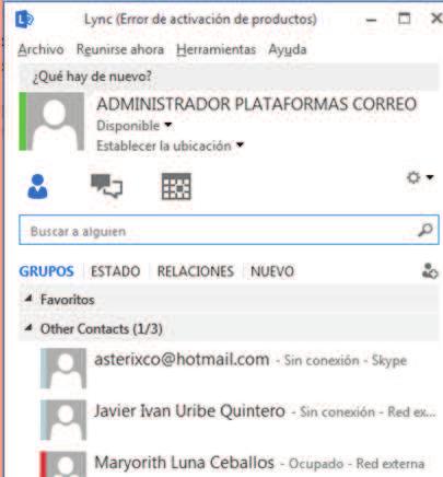 Pasada esta validación aparecerá una ventana como esta: Cómo agregar contactos de Skype a Microsoft Office Lync Los participantes del mismo dominio podrán enlazarse automáticamente con Contactos