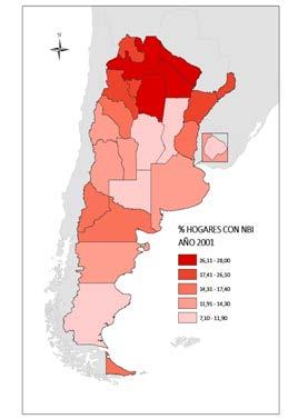 La Figura 1 muestra el porcentaje de hogares con NBI que presenta Argentina según quintiles de distribución, de manera comparativa entre los censos nacionales de población, hogares y viviendas 2001 y