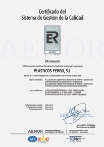 03 I Calidad y Medio Ambiente FERROPLAST tiene implantado un Sistema de Gestión de la Calidad según la norma ISO 9001, certificado por AENOR e IQNet.