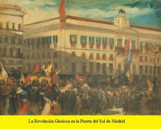 SEXENIO DEMOCRÁTICO (1868-1874) LA REVOLUCIÓN GLORIOSA (1868-1871) 1868. LEVANTAMIENTO MILITAR. Revuelta de Cádiz, con el apoyo de los generales PRIM y SERRANO. Se extiende por España.