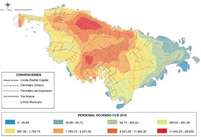1 Bogotá: densidad poblacional, por localización urbana, 2016 (En habitantes por hectárea) Mapa.