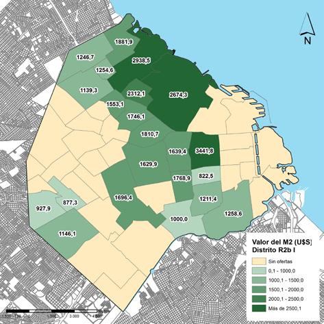 Mapa 1.12 Precio promedio por barrio en el distrito residencial R2b I, Ciudad de Buenos Aires. 2014.