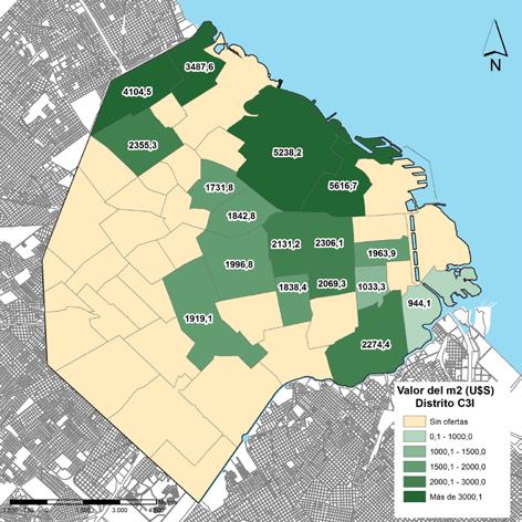 Mapa 1.13 Precio promedio por barrio en el distrito Central C3 I, Ciudad de Buenos Aires. 2014.