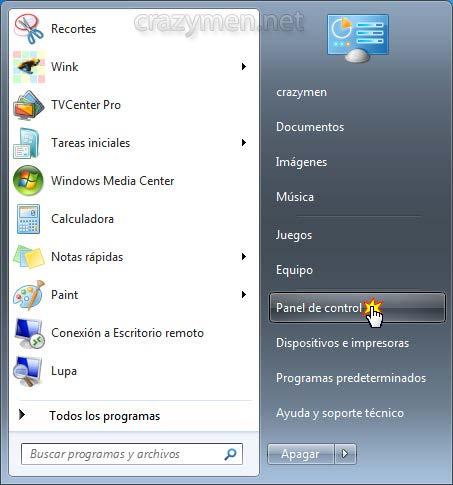 Sistema operativo Windows 7 En el caso de Windows 7, pincharemos también en el botón de inicio y luego en Panel de Control.