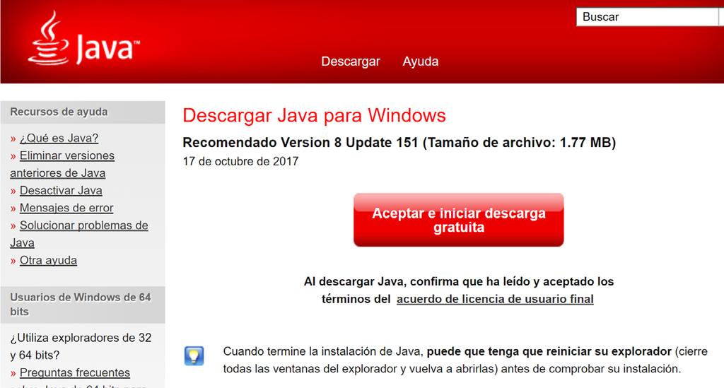 Actualización Java Para descargar o actualizar Java iremos a la página de www.java.