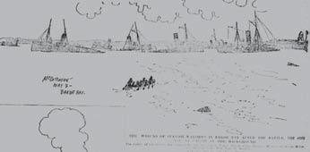 Ilustración del estado de la escuadra de Montojo tras el 1 de mayo. (New York Tribune Illustrated Supplement, de 19 de junio de 1898).
