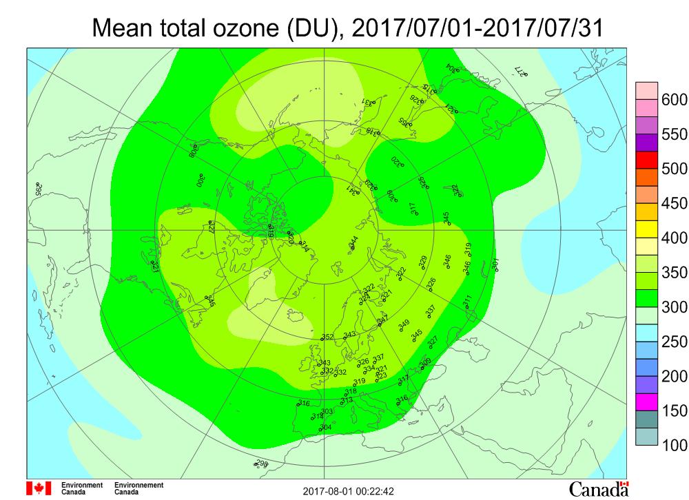 En los siguientes mapas se puede ver la distribución media de la capa de ozono en el