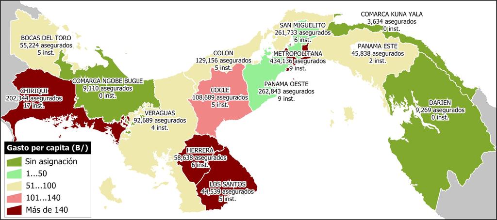 Gasto per capita por asegurado en medicamentos por Regiones de Salud. CSS (en B/). Panamá. Año: 2010 Regiones de Salud de acuerdo a organización del MINSA Monto en millones de B/ 300 267.