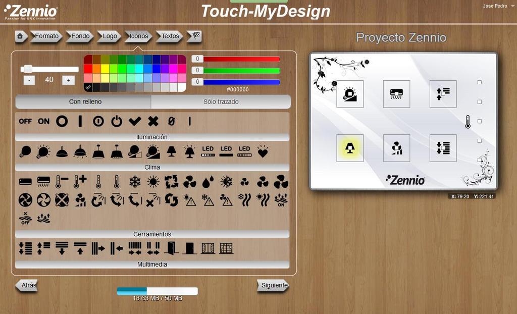 6 Selecciona el icono adecuado para cada botón Selecciona el tamaño, color e icono que mejor describa la función de cada botón. Después, arrástralo sobre el diseño.