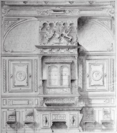 En la figura 13 se analizan los trazos que sirven para probar cómo la composición arquitectónica y la disposición ornamental en el dibujo de Emilio Dondé obedecen al mismo sistema de proporciones.