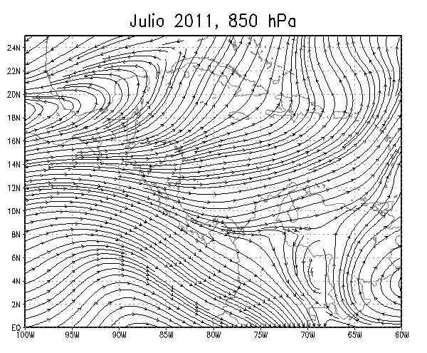 Resumen Meteorológico Boletín Meteorológico Mensual. Julio 211 Flujo de Noroestes sobre el país Flujo de Norestes sobre el país Fig.