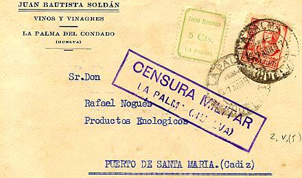 Palma del Condado, La Ocupada por las fuerzas sublevadas el 27 de julio de 1936 Población en 1930: 7.691 Extensión en 1936: 6.006 hectáreas. Estafeta: La Palma del Condado. Población en 1940: 8.