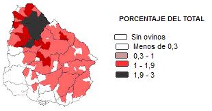 Figura 1. Distribución de ovinos (como % del total nacional), según Sección Policial. Año Agrícola 2013/2014. (Fuente: DIEA, 2015).