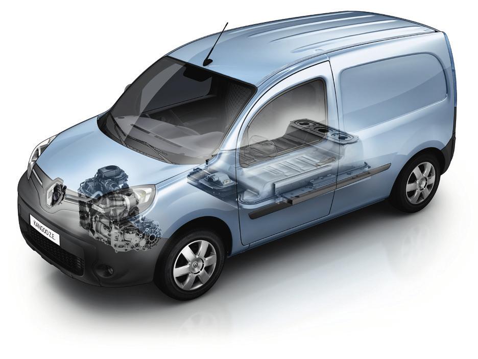 Eficacia y rendimiento Z.E. Toma de carga Batería ión-litio Motor eléctrico El motor 100% eléctrico del nuevo Renault Kangoo Z.E. permite aprovechar al máximo la carga de la nueva batería de ión-litio garantizando una autonomía de 270 km NEDC (ó 200 km reales).