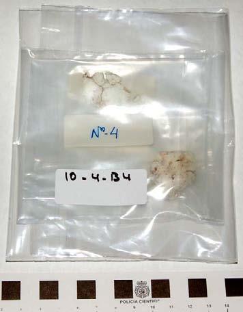 M-10-4-B-4 Sustancia pastosa blanquecina contenida en una bolsa etiquetada PISO / Nº 4, dentro de otra bolsa sin etiquetar y con un peso bruto de 15,0 gramos, que se recibe dentro de un sobre con la