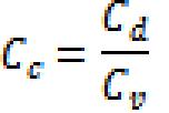 Y finalmente, definimos C d como un coeficiente de descarga que relaciona: Donde: Q t es el gasto teórico Q r es el gasto real De donde se